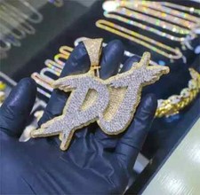 3.20 Ct Real Moissanite Custom Letter DJ Men's Pendant 14K Yellow Gold Plated