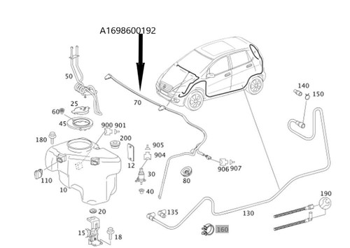 Scheibenwaschdüse Für Mercedes A-Klasse W169 - Ersatzteil 1698600192