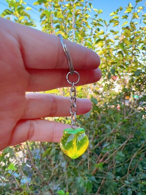 Yellow Peach Keychain, Cute Peach Fruity Keychain Silver