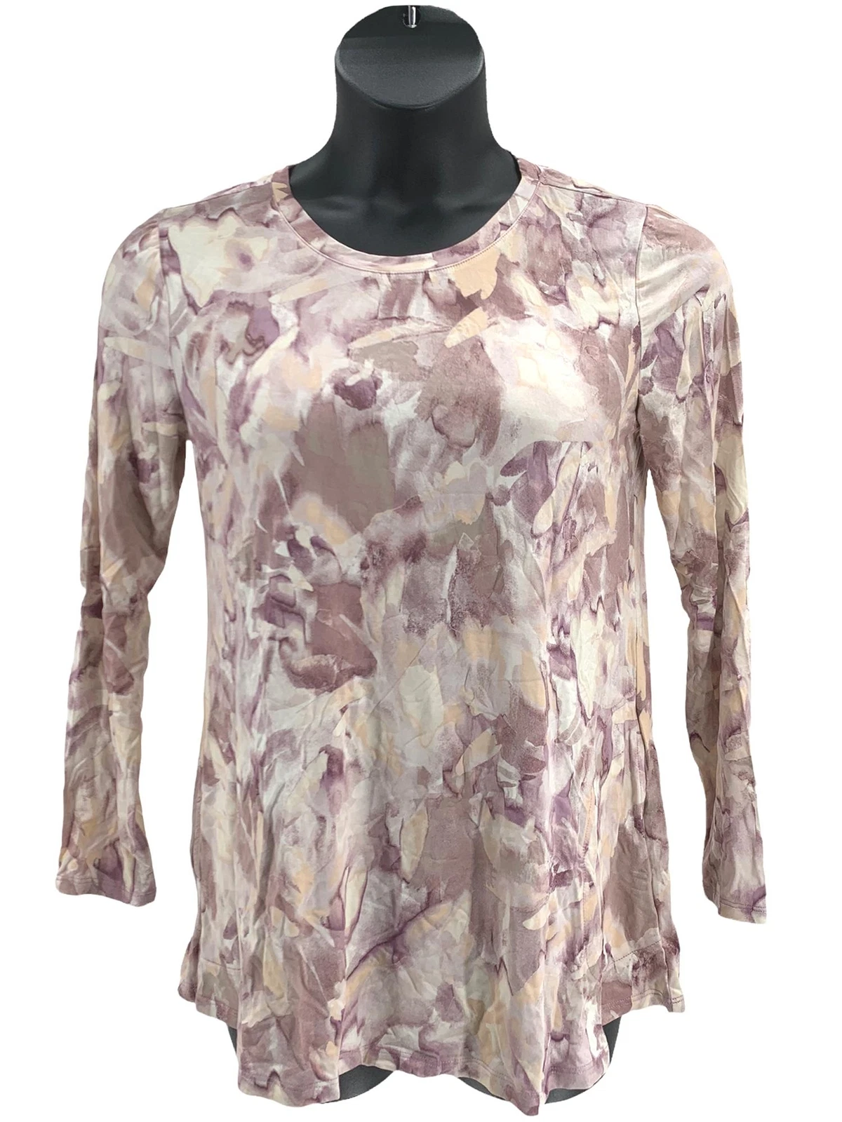LOGO by Lori Goldstein Rayon 230 Midnight Floral Long Top White Sand
