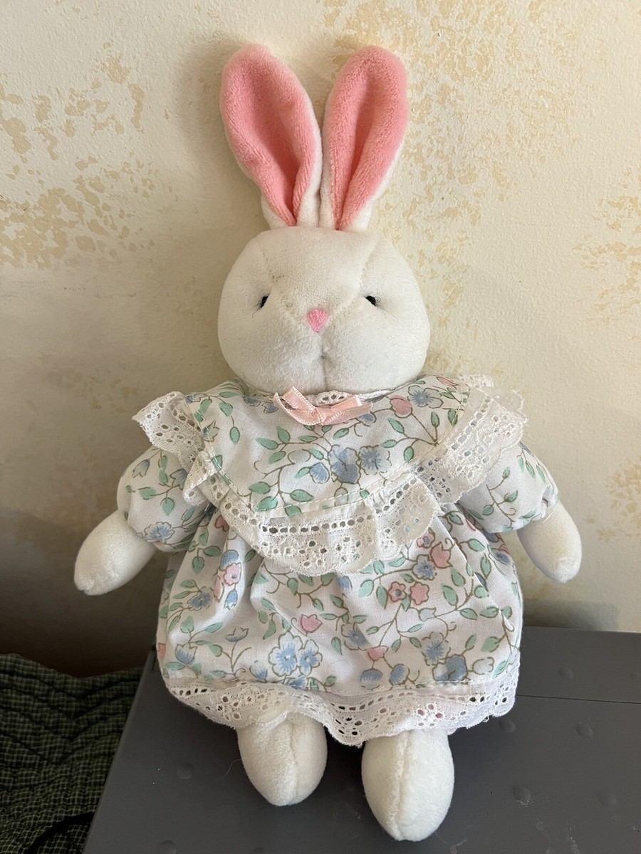 VINTAGE 1989 PRESTIGE TOY BUNNY RABBIT FLOWER DRESS STUFFED ANIMAL