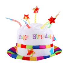 HAPPY BIRTHDAY CAKE HAT RAINBOW PARTY HAT FUNNY FANCY DRESS KIDS ADULTS