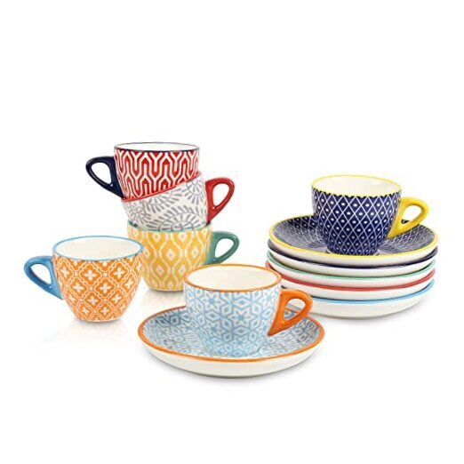  Ceramic 2.8 oz Espresso Cups, Small Expresso Coffee Cup Set with Saucers, 