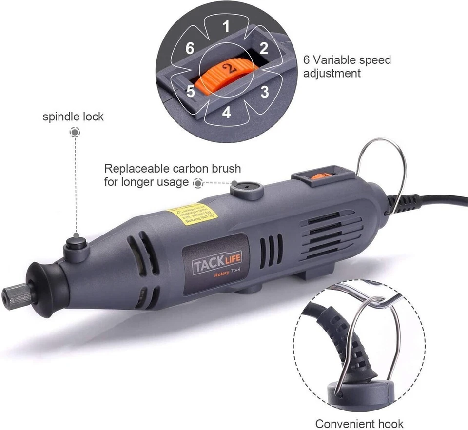 63Pcs Rotary Tool Set 3.2mm 1/8" Chuck 32000RPM 6 Speeds with FlexShaft and Case - Image 3 of 4