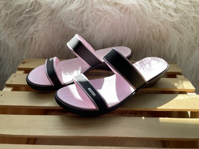 Crocs Pink/ Brown Slide Wedge Comfortable Dressy Casual