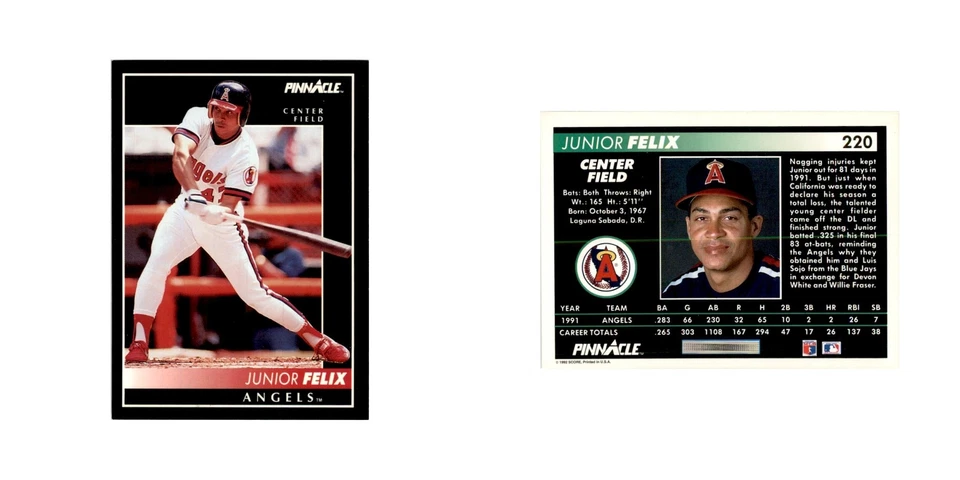 1992 Pinnacle Junior Felix Baseball Cards #220 - Image 3 of 3