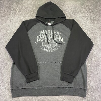 Harley Davidson Hoodie Men's 2XL Black Gray Hooded Sweatshirt
