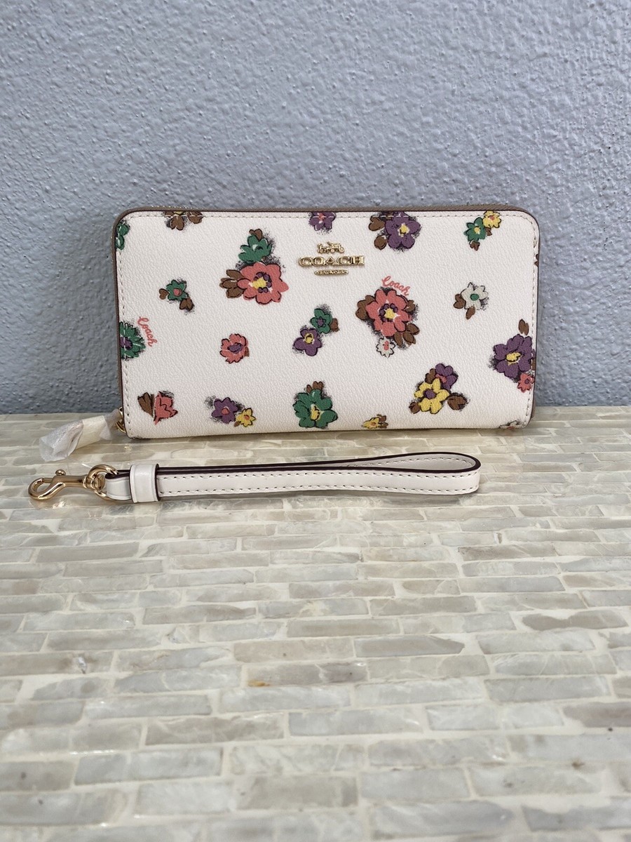 小物 Coach Floral Signature Zip Around Wallet Coach Long Zip Around Wallet With Spaced Floral Field Print Gold