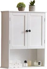 Wall Cabinet Bathroom Over Toilet Storage Medicine Cabinet w/2 Doors and Shelves