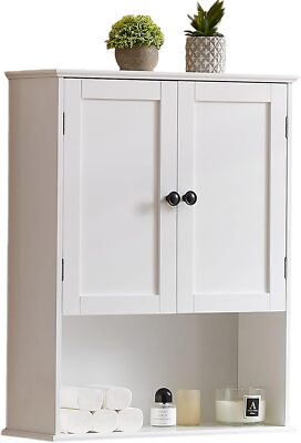 Large Wall Bathroom Storage Cabinet Wood Cabinet w/ Doors & Organized Shelves