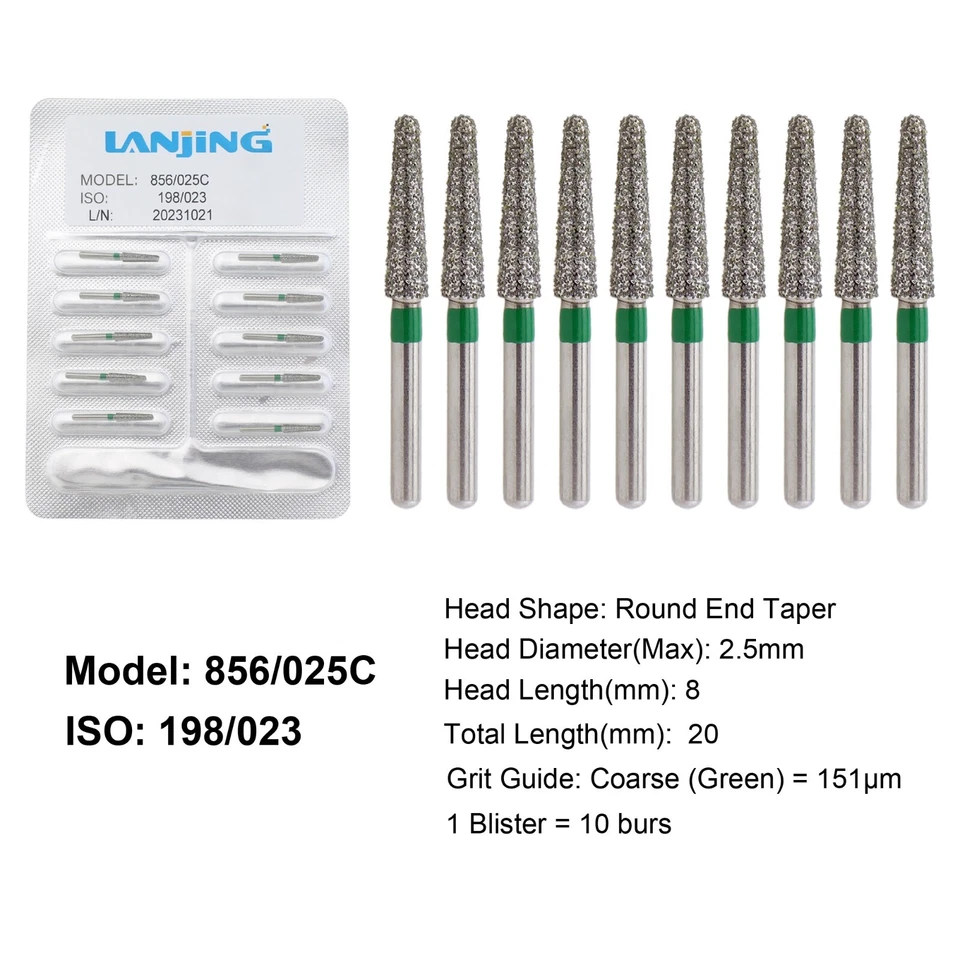 Dental Diamond Burs FG Round End Taper Football Fine Coarse 856 850 High Speed - Image 2 of 4