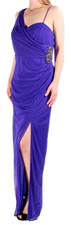  ONYX NITE ~ Purple Mesh Embellished Ruched Slit Sheath Formal Gown 14 NEW $109