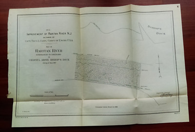 1892 Sketch Map Diagram of Raritan River Improvement New Jersey Bishop's Dock