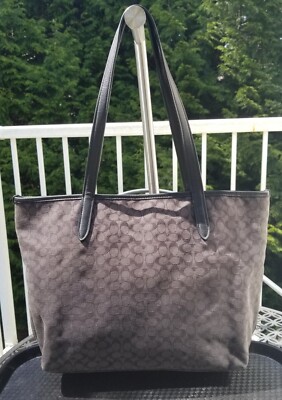 COACH ボディバッグ ダークブラウン/ブラック Auth COACH #79579 Signature Taylor Tote, Black & Gray Jaquard with