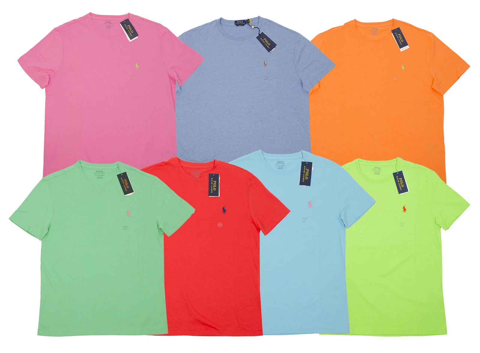 POLO RALPH LAUREN MEN'S CREW NECK TEE T-SHIRTS PINK BLUE ORANGE GREEN Multisize