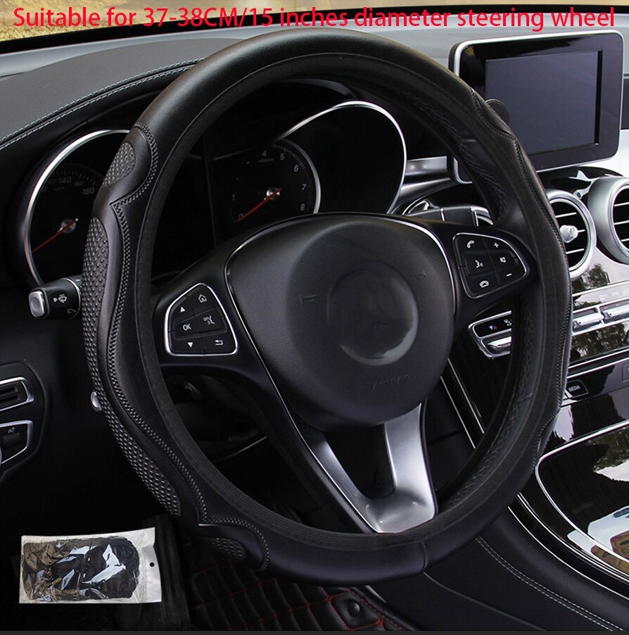 Breathable Anti-Slip Leather Car Steering Wheel Cover Universal Fit 15
