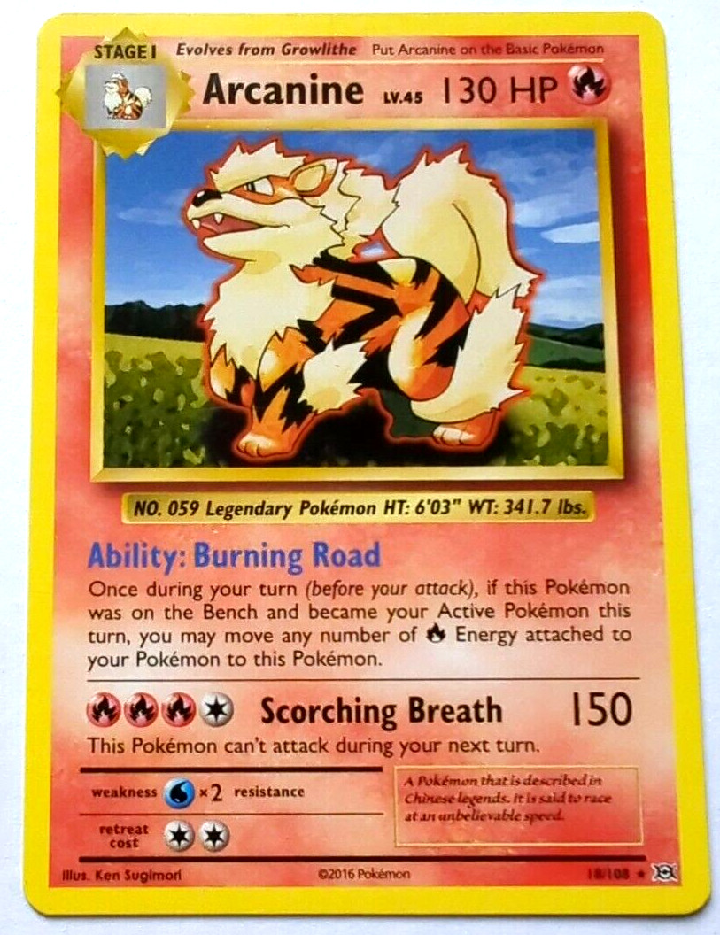Arcanine 18/108 - XY Evolutions - Rare Non Holo Pokemon Card TCG NM