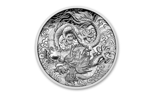 2021 Australia $2 2-oz Silver Chinese Myths & Legends: Dragon High Relief COA - Picture 2 of 5