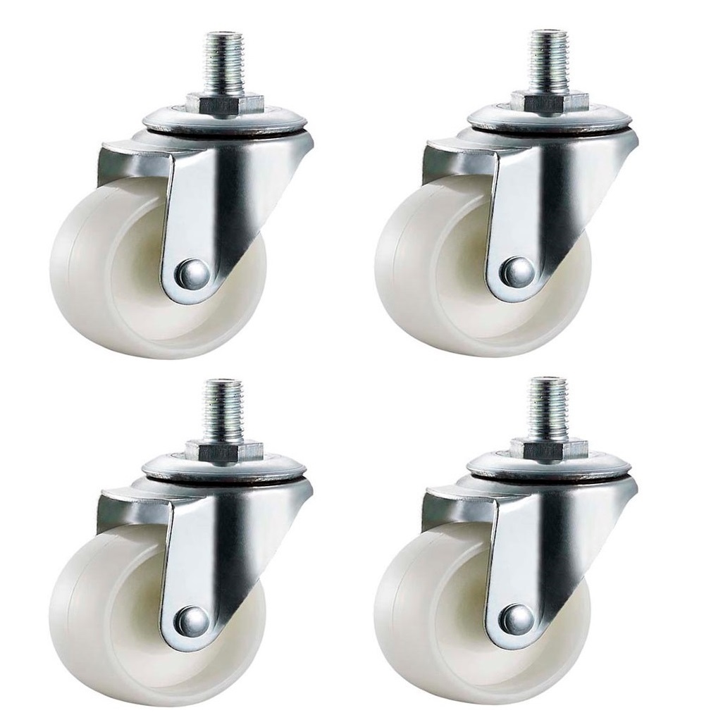 4x 50mm Nylon Castors Casters M10 Stud Swivel Wheels Furniture