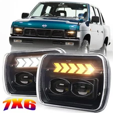 Pair 5X7" 7x6" inch LED Headlights Hi/Lo Beam DRL For Nissan Hardbody D21 Pickup