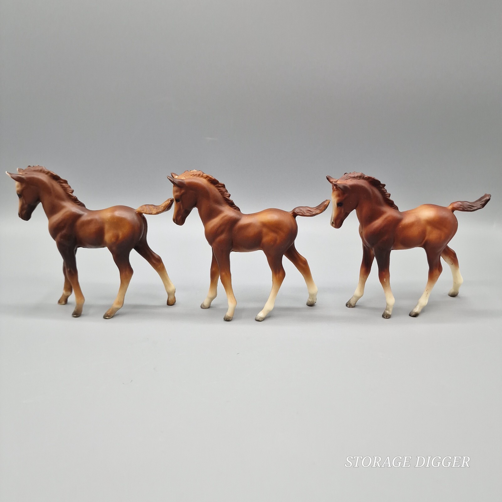 VTG Unmarked Classic Arabian Family Brown Chestnut Foal Model Horse - Lot of 3
