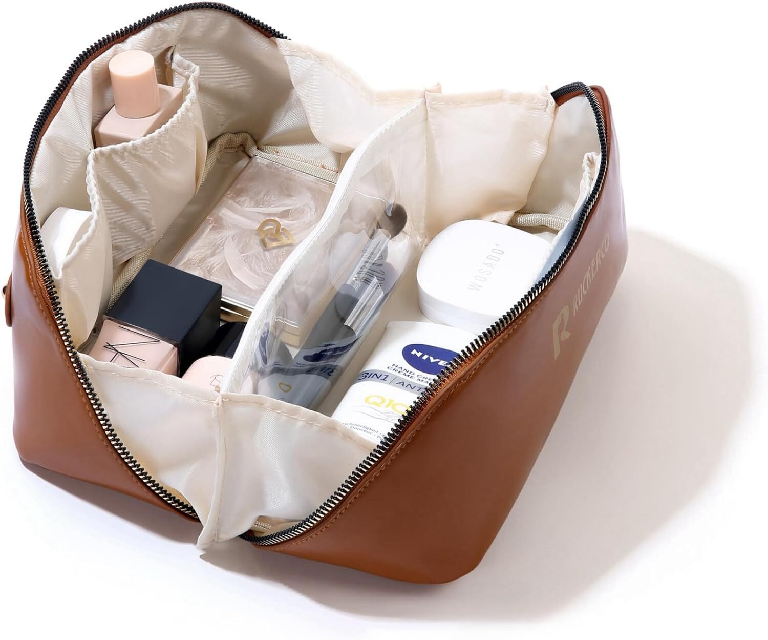 Leather Travel Makeup Bag for Women with Handle - Large Capacity Cosmetic Organizer-image
