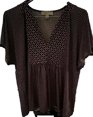 EUC Womens Michael Kors Cap Sleeves V-Neck Size XL Bodice inset Gathers Shirt