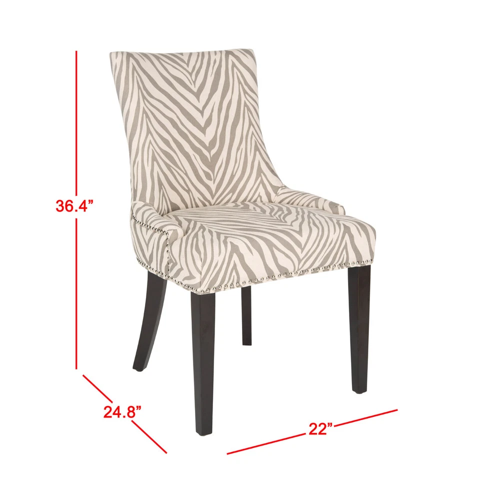 Juego de 2 sillas de comedor SAFAVIEH Lester 19""H con cabeza de clavo plateada | cebra gris | Foto 4 de 4