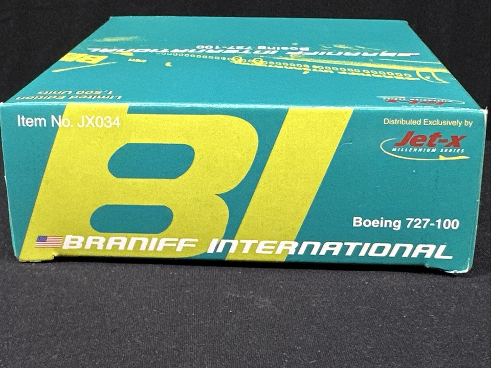 Avión diecast verde Jet-X Braniff International Boeing 727-100 1:400 JX034 Foto 3 de 4