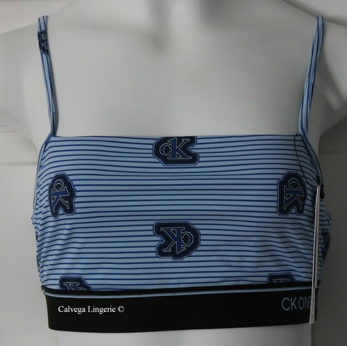 NWT Calvin Klein QF5737 "CK One Micro" Wireless Nylon Logo Bralette Blue (460) M - 第 1/6 張圖片