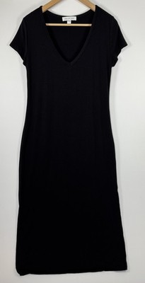 Amour Vert Dress Womens Medium Black Modal Spandex V Neck Short Sleeve Midi USA