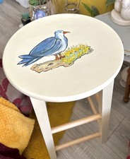 Nautical Seagull Hand Painted Shabby Chic Bar Stool Wood Pine b+b beach hotel 