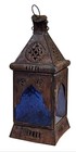 Vintage 15” Moroccan Candle Lantern Brown With Blue Decorative — photo 3