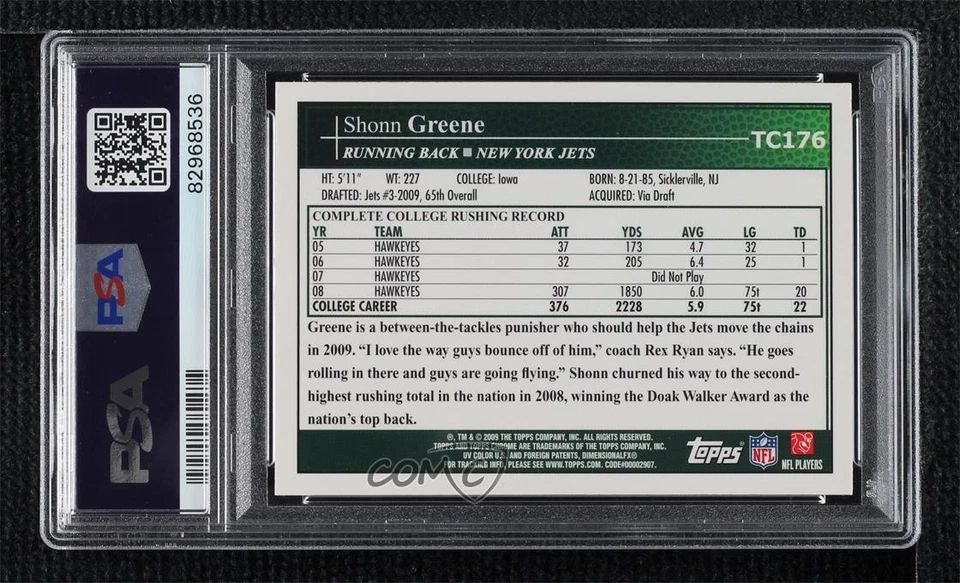 2009 Topps Chrome Shonn Greene #TC176 PSA 9 MINT Rookie RC - Image 2 of 2