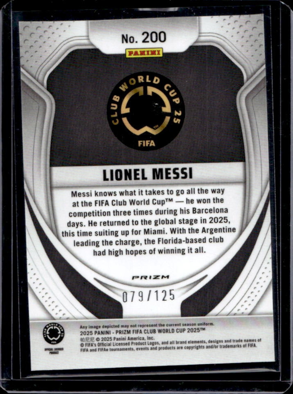 2025 Panini Prizm FIFA Club World Cup Lionel Messi Purple #/125 Inter view 2