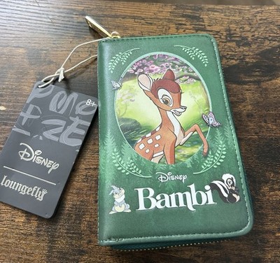 Loungefly Disney Bambi Classic Story Book Zip Around Wallet Green NEW