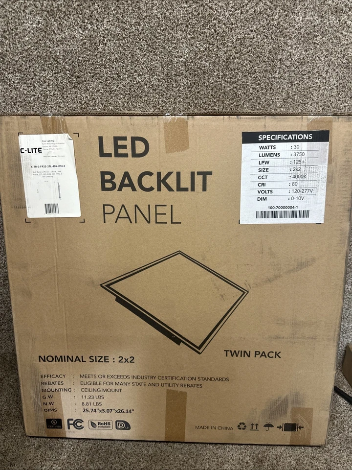 C-Lite LED 2 X 2 3750 люменов светодиодная подсветка панели 30 Вт 4000k двойной упаковки новый - Изображение 2 из 4