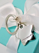 Tiffany  Co. Sterling Silver Double Star Tag Charm Keychain Key Ring