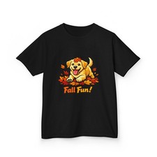 Dog Puppy Labrador Cartoon Cute Fall Leaves Funny Pet Kids Kids Heavy Cotton Tee