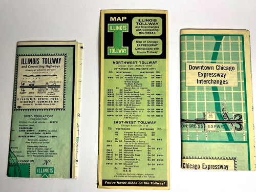 Lot of 3 Early 1960s Illinois Tollway & Chicago Expressway Maps – Very Good