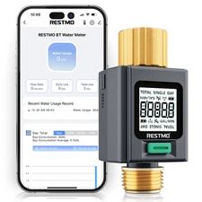 Restmo Smart Water Flow Meter, 180° Adaptive Garden Hose Tap Meter - APP Control