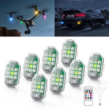 8PCS Wireless 9-LED Strobe Lights with Remote Control, 8 Colors USB Charging Car
