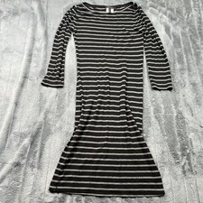 BCBGMAXAZRIA Sweater Dress Womens M Black Striped Midi Boat Neck Knit Lyocell