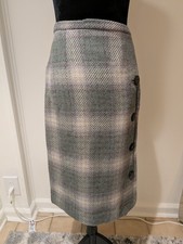 Vintage 1950s Bette Of California 100 Wool Skirt Green Grey Small Button Front