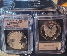 1994-P S$1 Eagle Proof Keydate ICG-PR70 DCAM Black Label Listed Below Wholesale