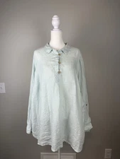 Cynthia Rowley 100% Linen 2X Or 3X Button Front Top Light Mint Green Collared