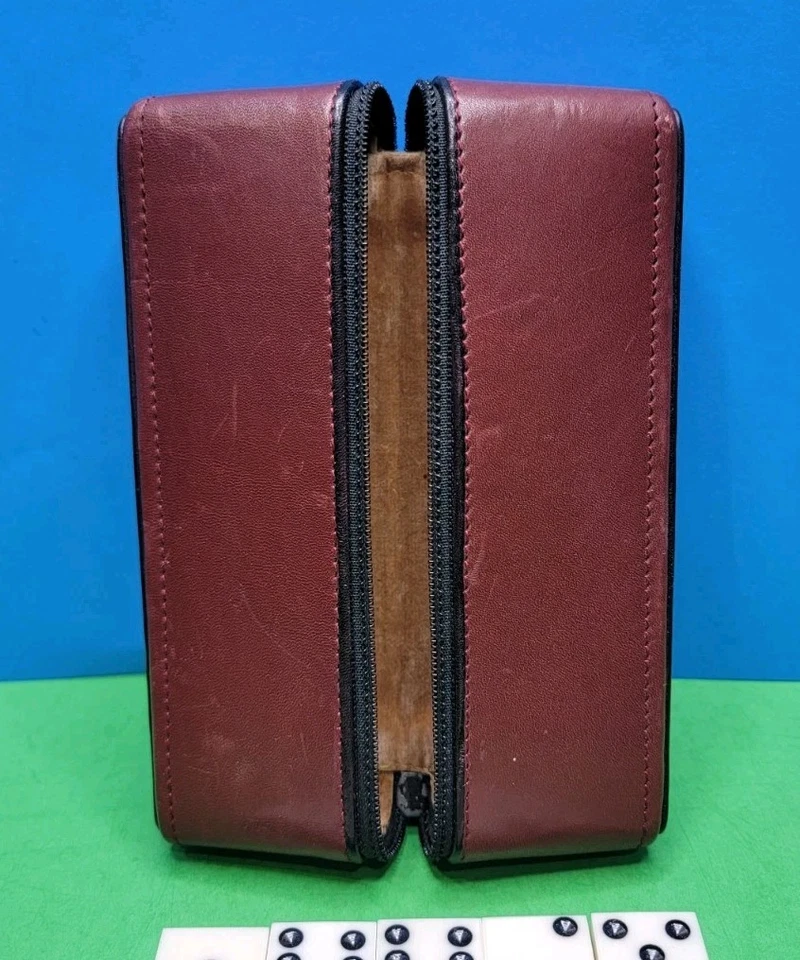 Vintage Double Six 28 Piece Domino Set - Half Black Half White In Travel Case  - Image 2 of 4