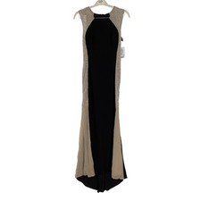 Xscape Size 8 Black Nude Madison Caviar Beaded Maxi Dress Party Evening G1-3