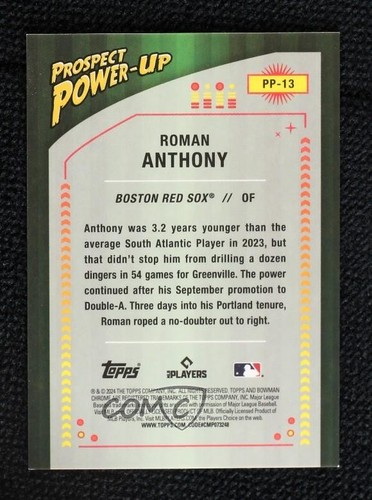 2024 Bowman Prospect Power-Up Aqua Refractor 101/125 Roman Anthony #PP-13 1v3 - Picture 2 of 3