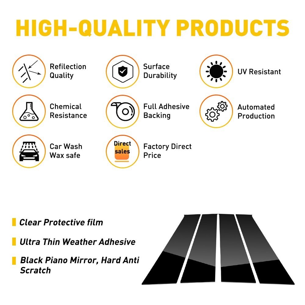 4/8X For Ram Cab 2009-2018 Crew Dodge Cab/Quad Black Pillar Gloss Post Decal USA thumbnail 7